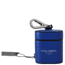 Blue Leather Silver Metal Logo Airpods Case