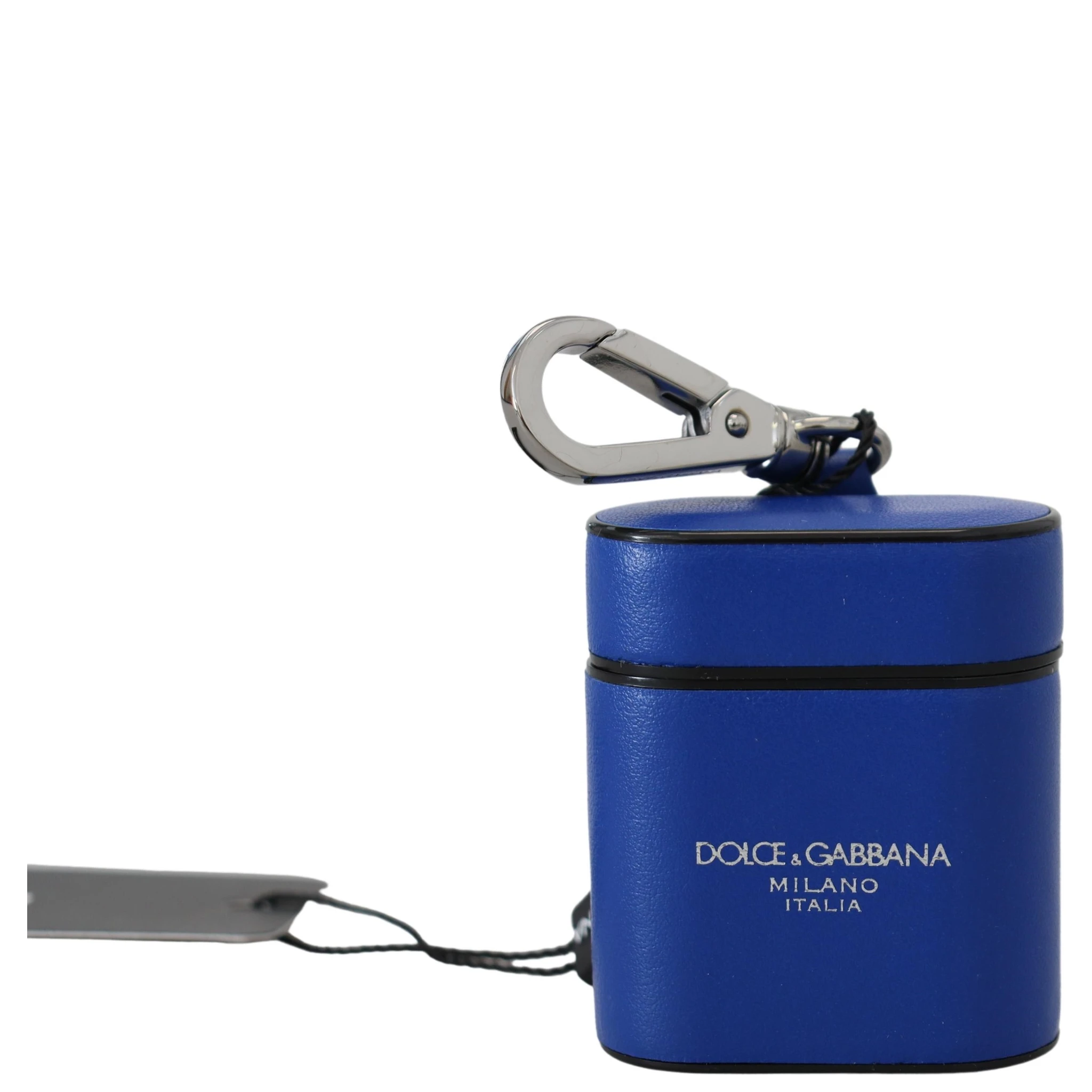 Blue Leather Silver Metal Logo Airpods Case