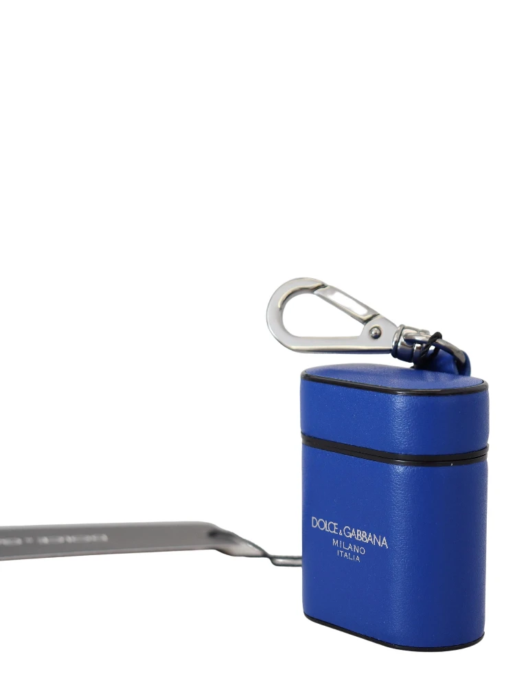 Blue Leather Silver Metal Logo Airpods Case alternative