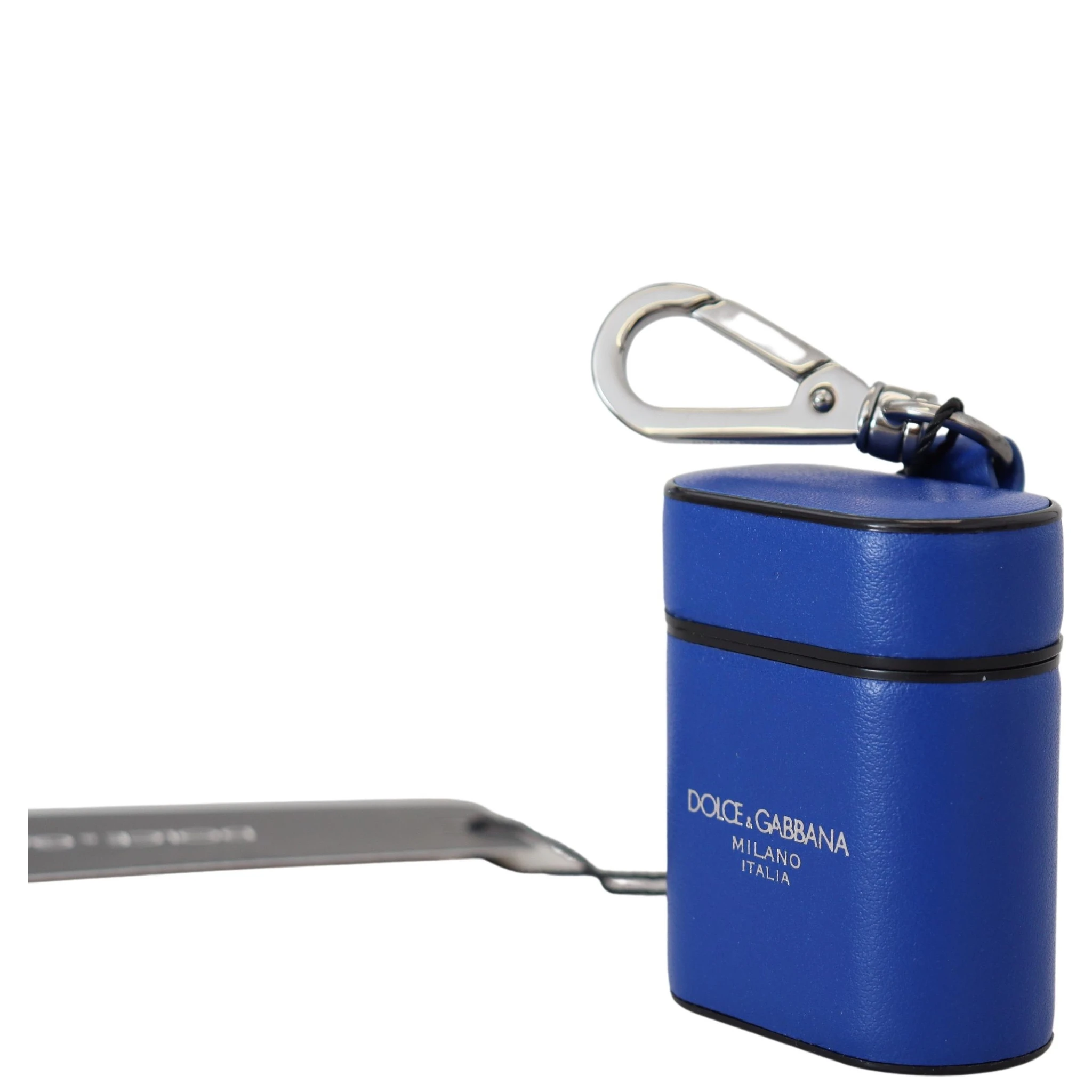 Blue Leather Silver Metal Logo Airpods Case