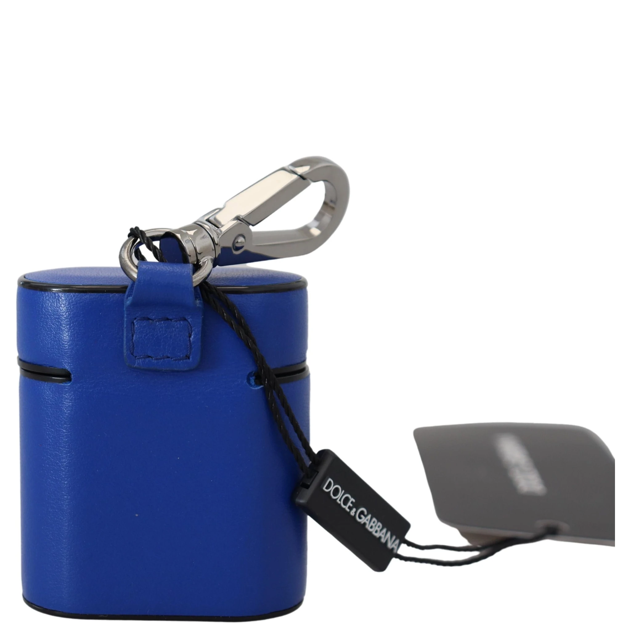 Blue Leather Silver Metal Logo Airpods Case