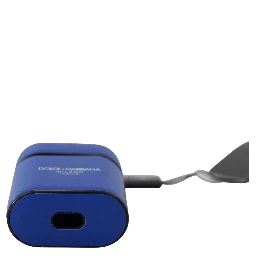 Blue Leather Silver Metal Logo Airpods Case