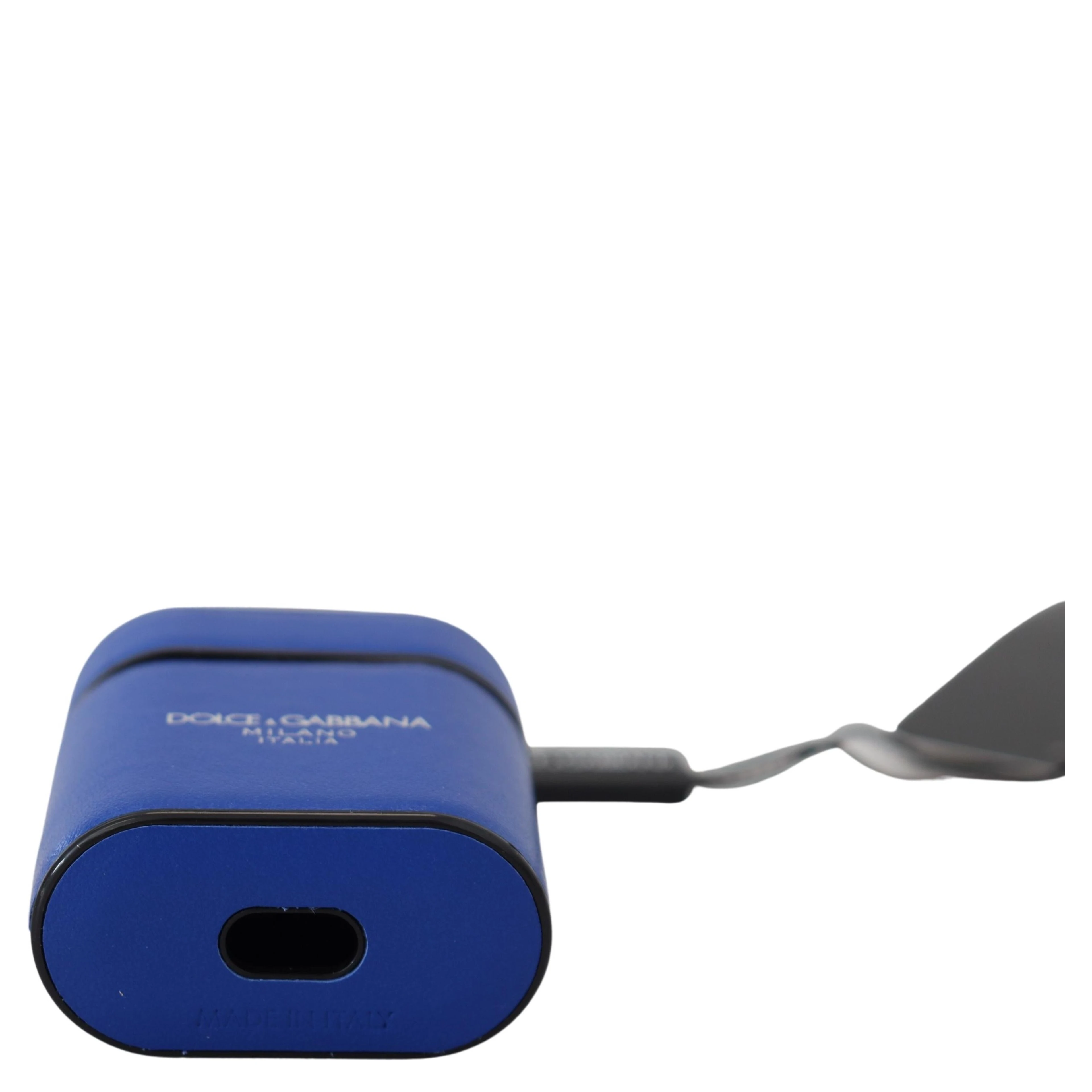Blue Leather Silver Metal Logo Airpods Case