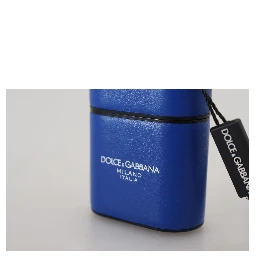 Blue Leather Silver Metal Logo Airpods Case