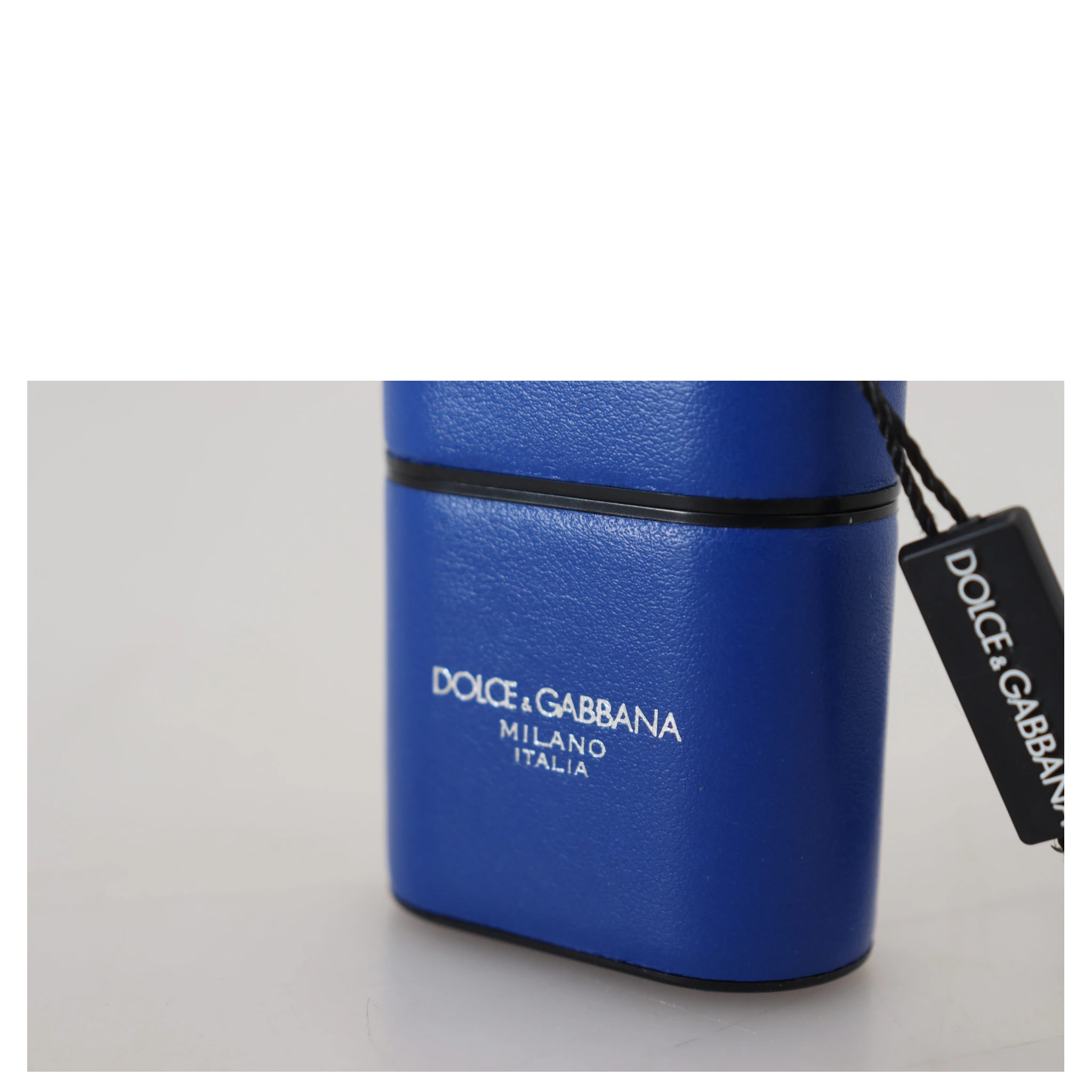 Blue Leather Silver Metal Logo Airpods Case