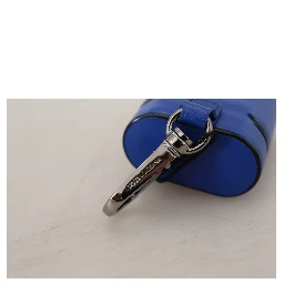 Blue Leather Silver Metal Logo Airpods Case