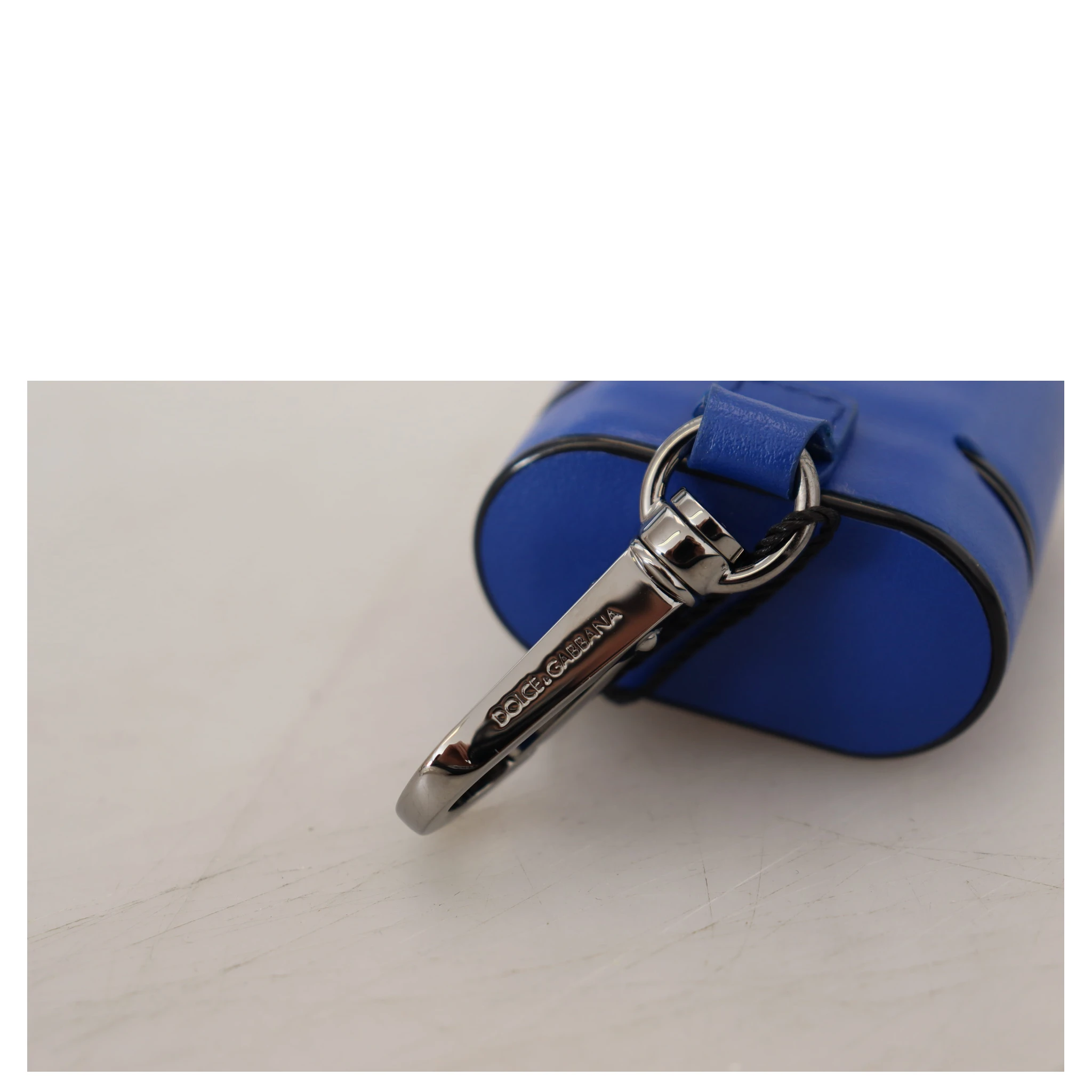 Blue Leather Silver Metal Logo Airpods Case