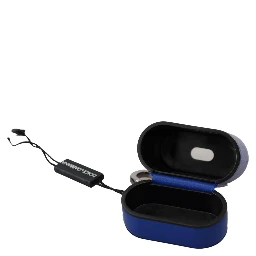 Blue Leather Silver Metal Logo Airpods Case