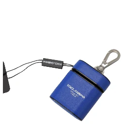 Blue Leather Silver Metal Logo Airpods Case