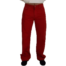 Red Cotton Straight Fit Men Denim Jeans