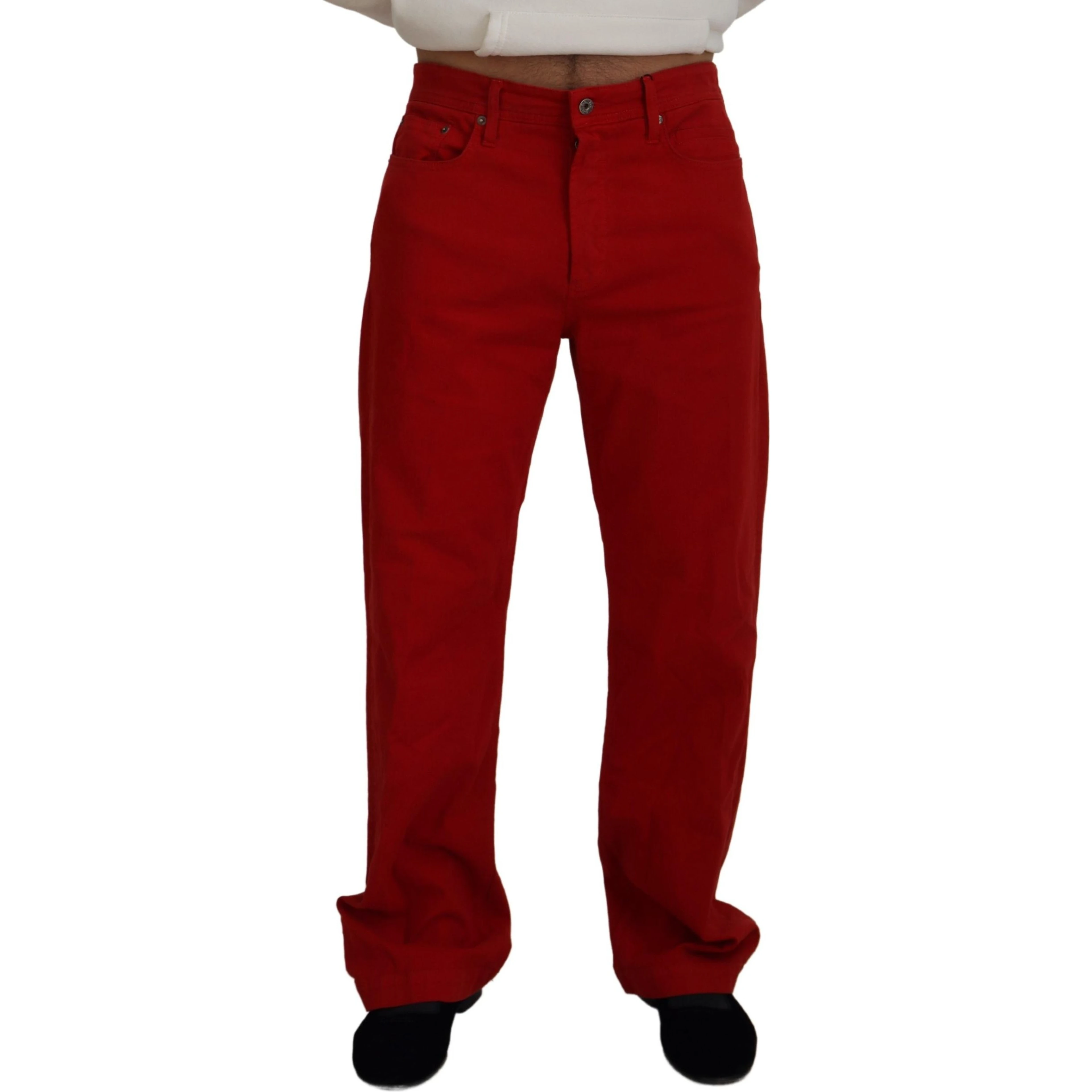 Red Cotton Straight Fit Men Denim Jeans