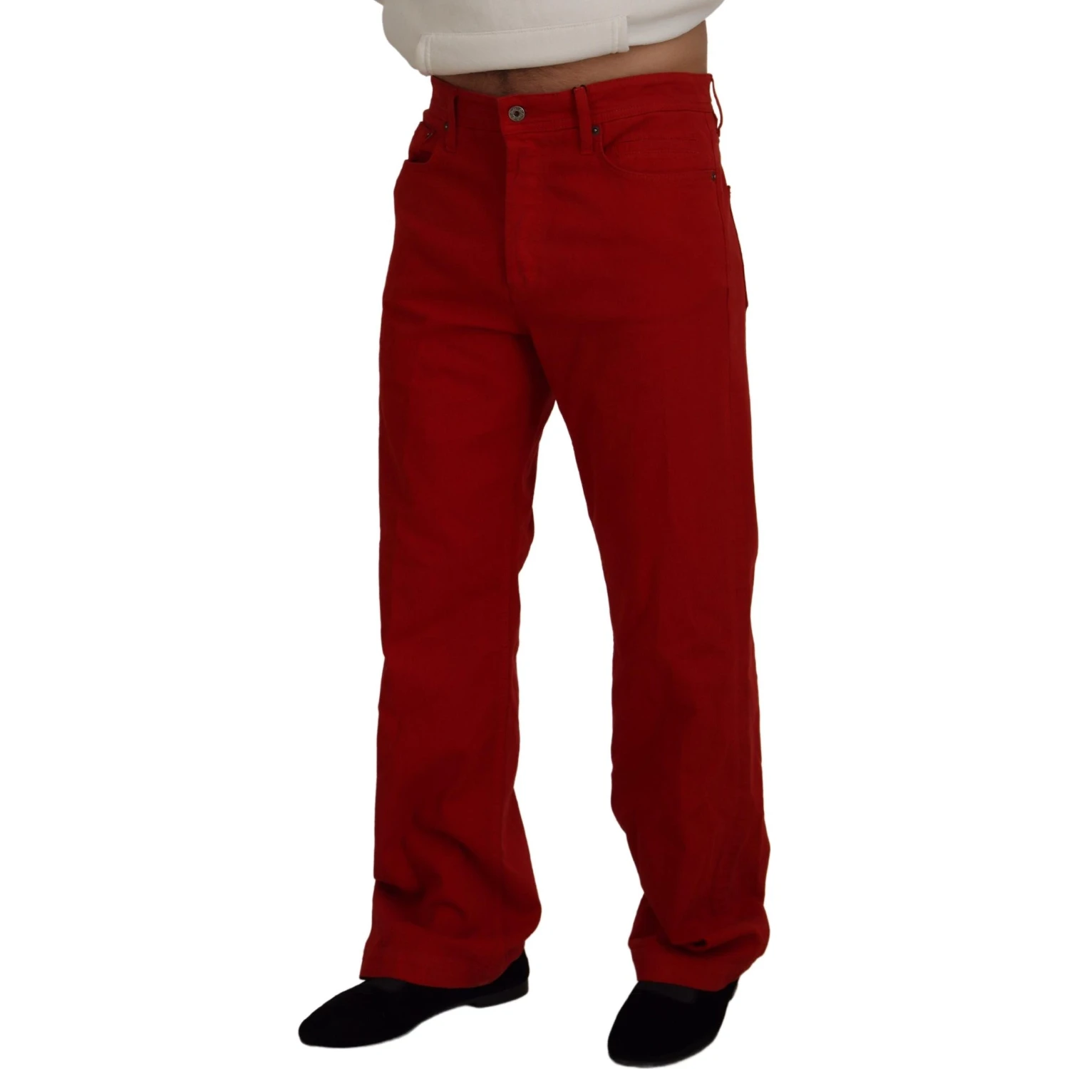 Red Cotton Straight Fit Men Denim Jeans