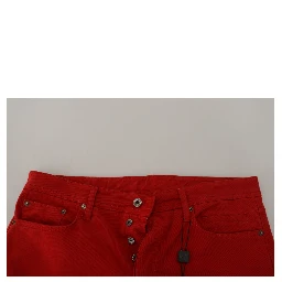 Red Cotton Straight Fit Men Denim Jeans