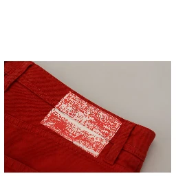 Red Cotton Straight Fit Men Denim Jeans