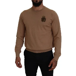 Beige Cashmere Crown Logo Pullover Sweater