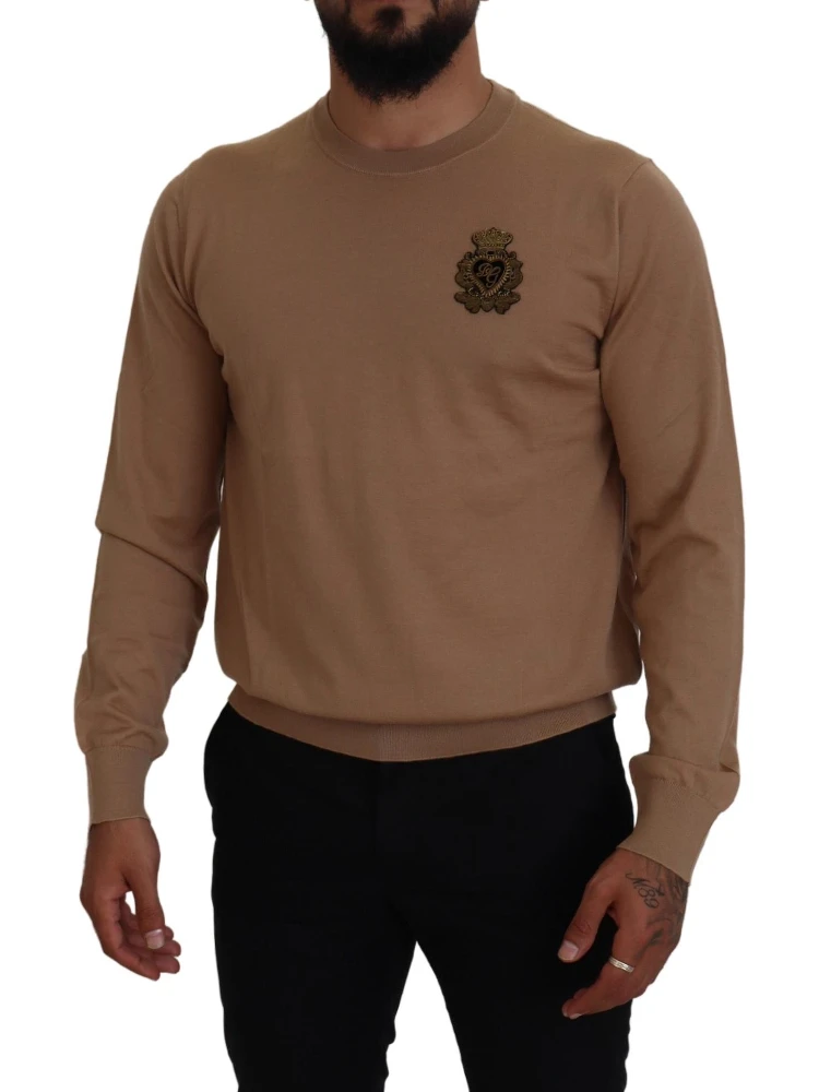 Beige Cashmere Crown Logo Pullover Sweater