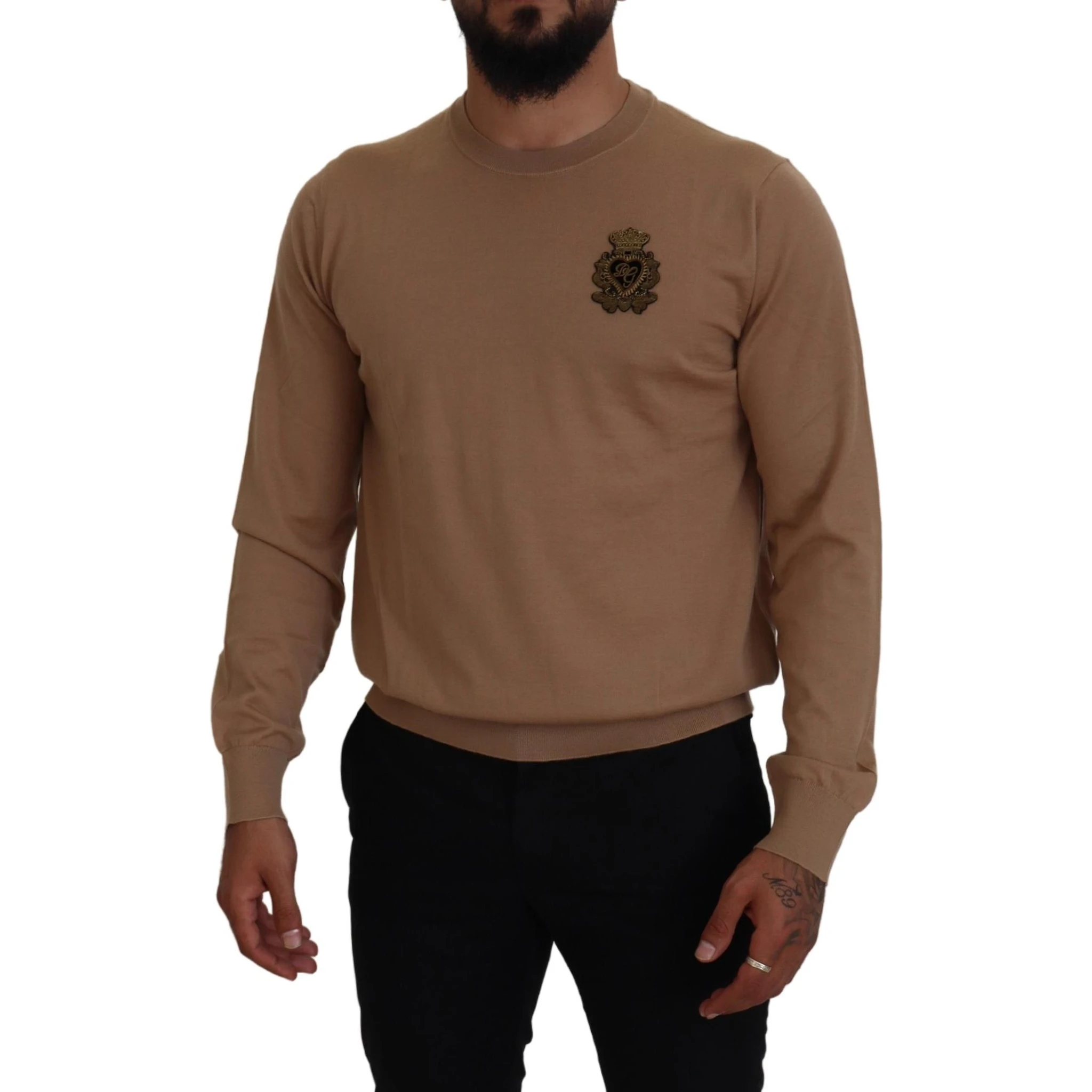 Beige Cashmere Crown Logo Pullover Sweater