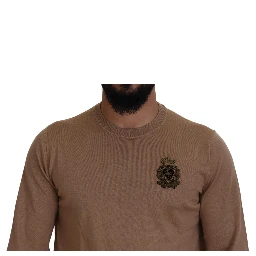 Beige Cashmere Crown Logo Pullover Sweater