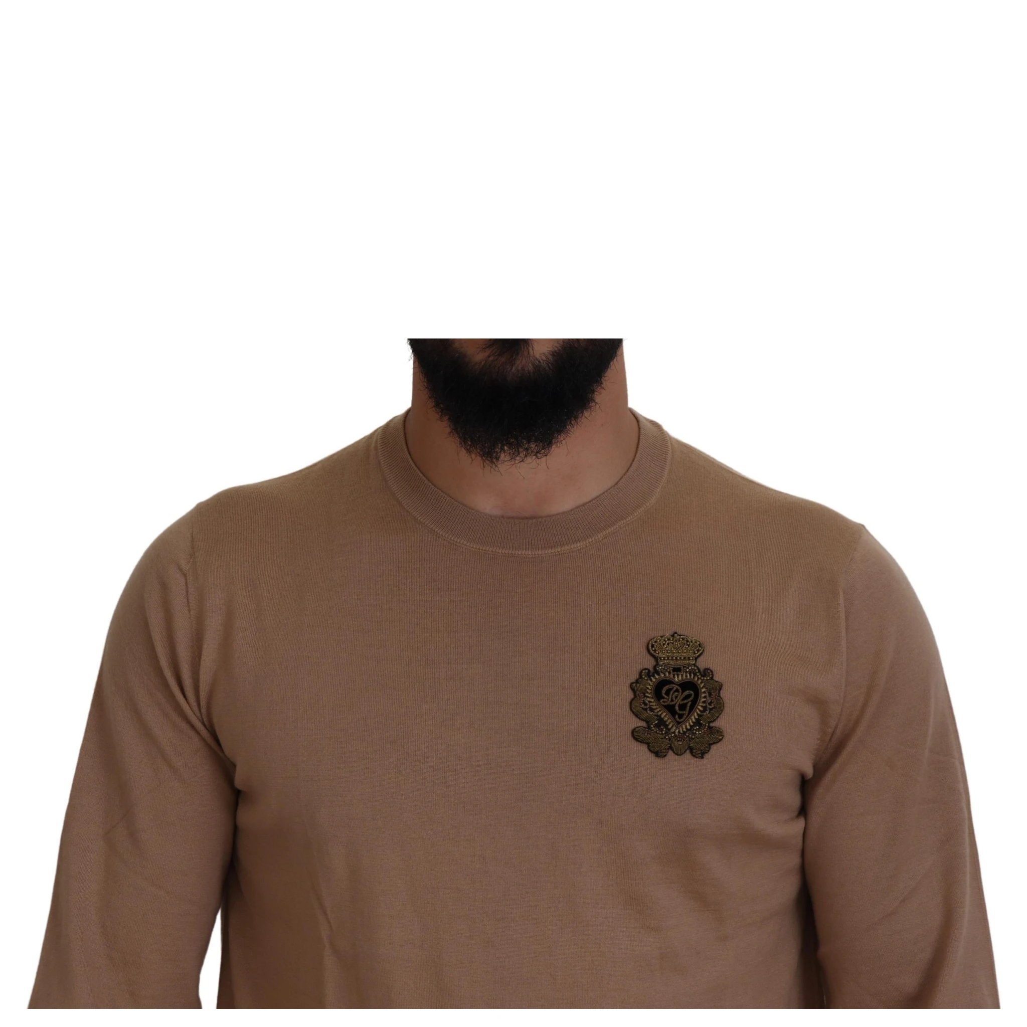 Beige Cashmere Crown Logo Pullover Sweater