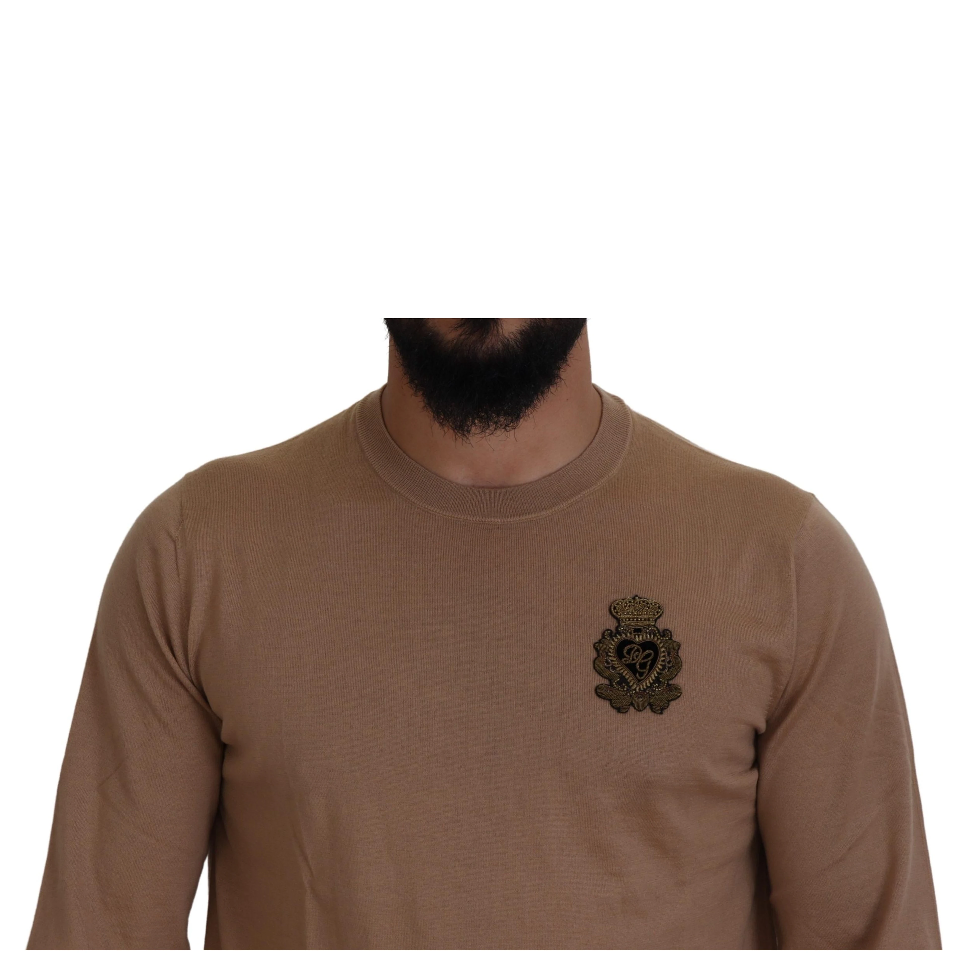Beige Cashmere Crown Logo Pullover Sweater