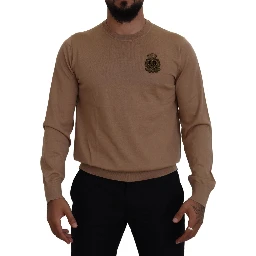 Beige Cashmere Crown Logo Pullover Sweater
