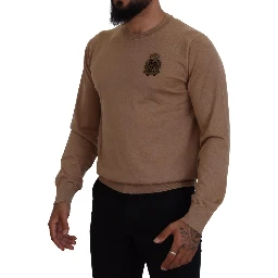 Beige Cashmere Crown Logo Pullover Sweater