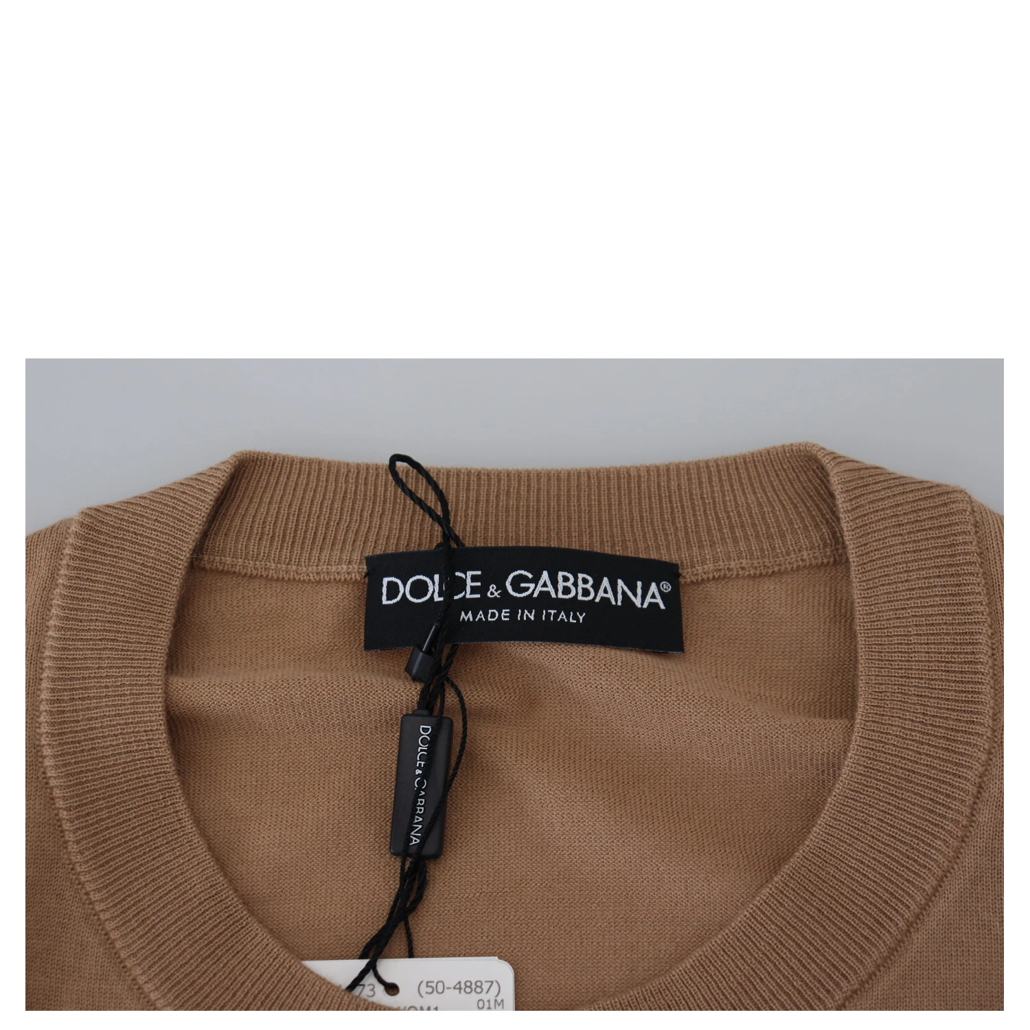 Beige Cashmere Crown Logo Pullover Sweater