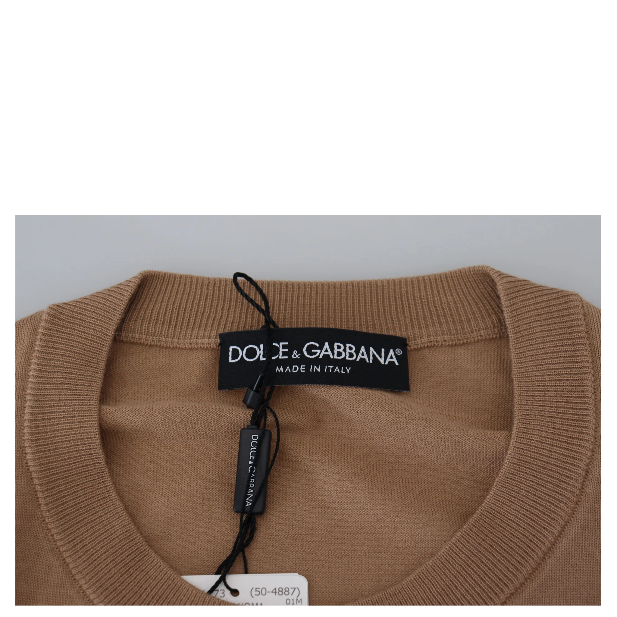 Beige Cashmere Crown Logo Pullover Sweater