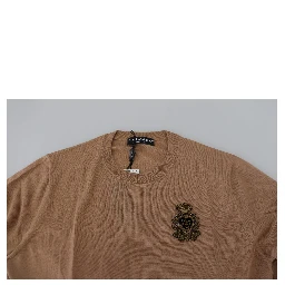 Beige Cashmere Crown Logo Pullover Sweater