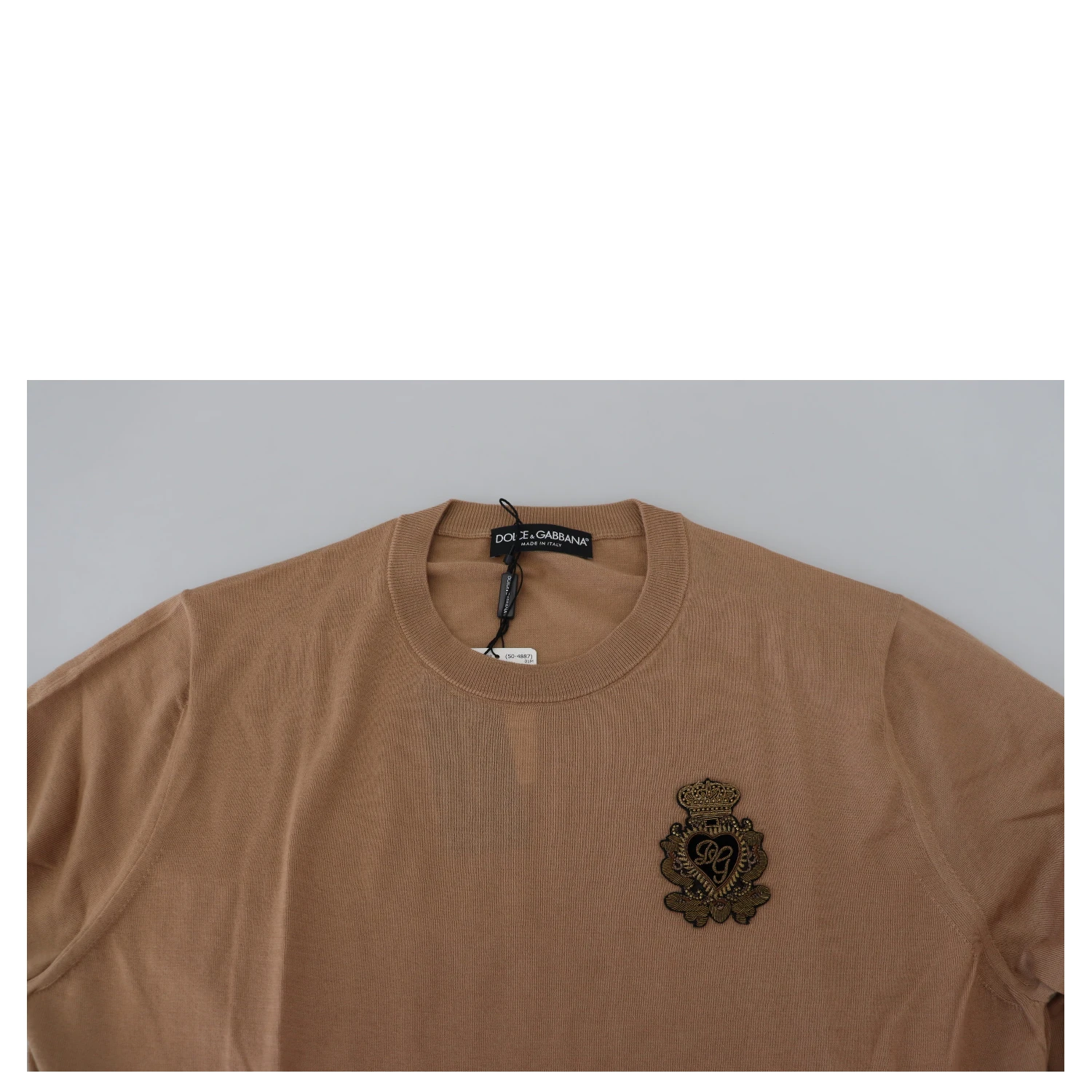 Beige Cashmere Crown Logo Pullover Sweater