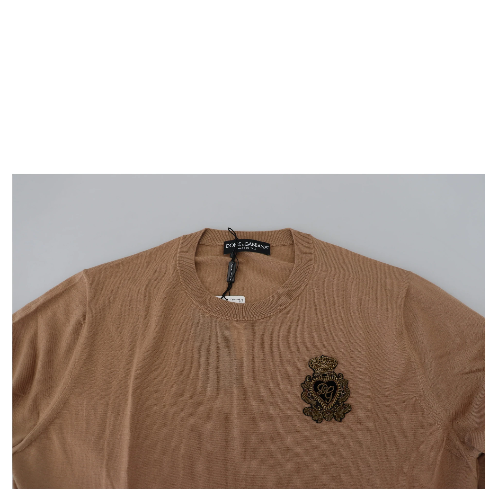 Beige Cashmere Crown Logo Pullover Sweater