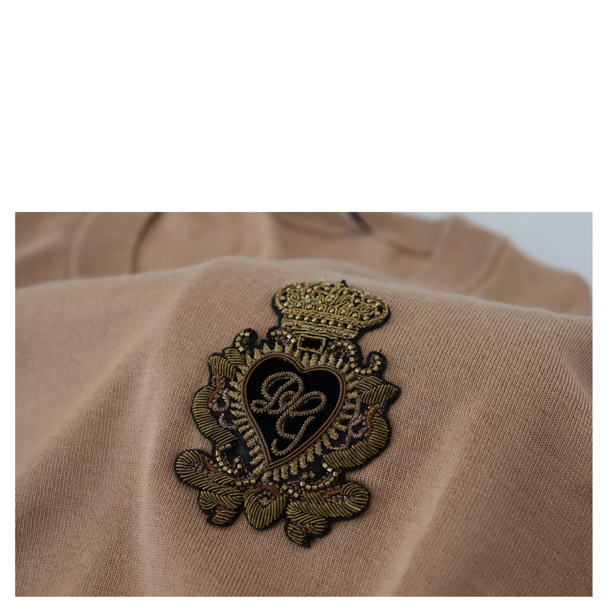Beige Cashmere Crown Logo Pullover Sweater
