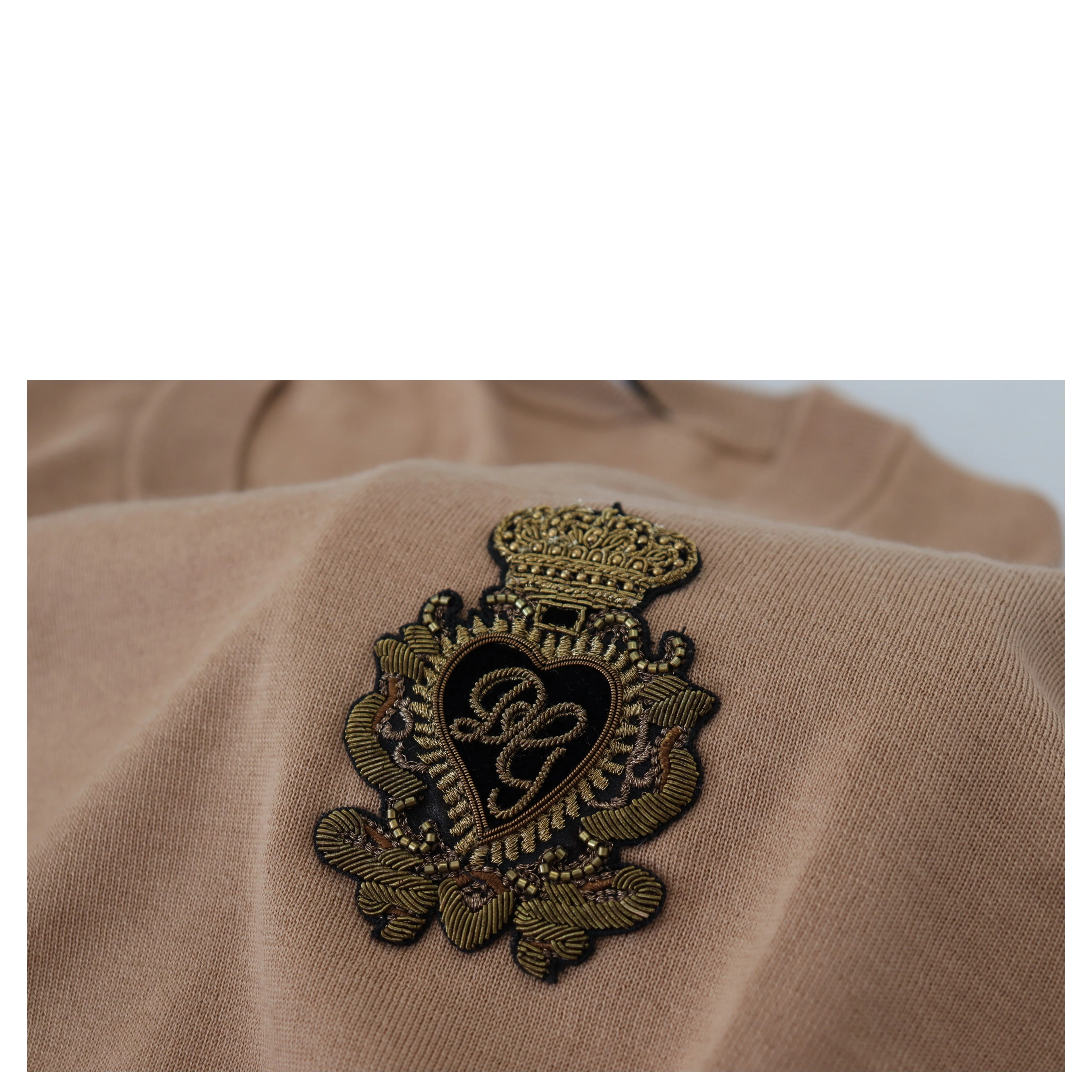 Beige Cashmere Crown Logo Pullover Sweater