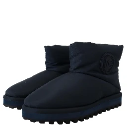 Blue Nylon Boots Padded Mid Calf Shoes