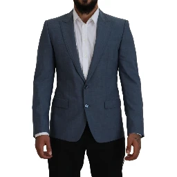 Blue Wool Stretch Slim Fit Jacket Blazer