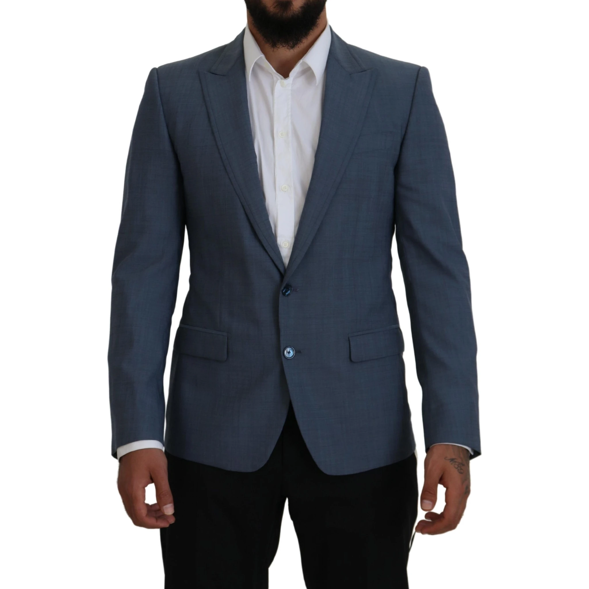 Blue Wool Stretch Slim Fit Jacket Blazer