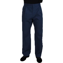 Blue Cotton Straight Fit Pants