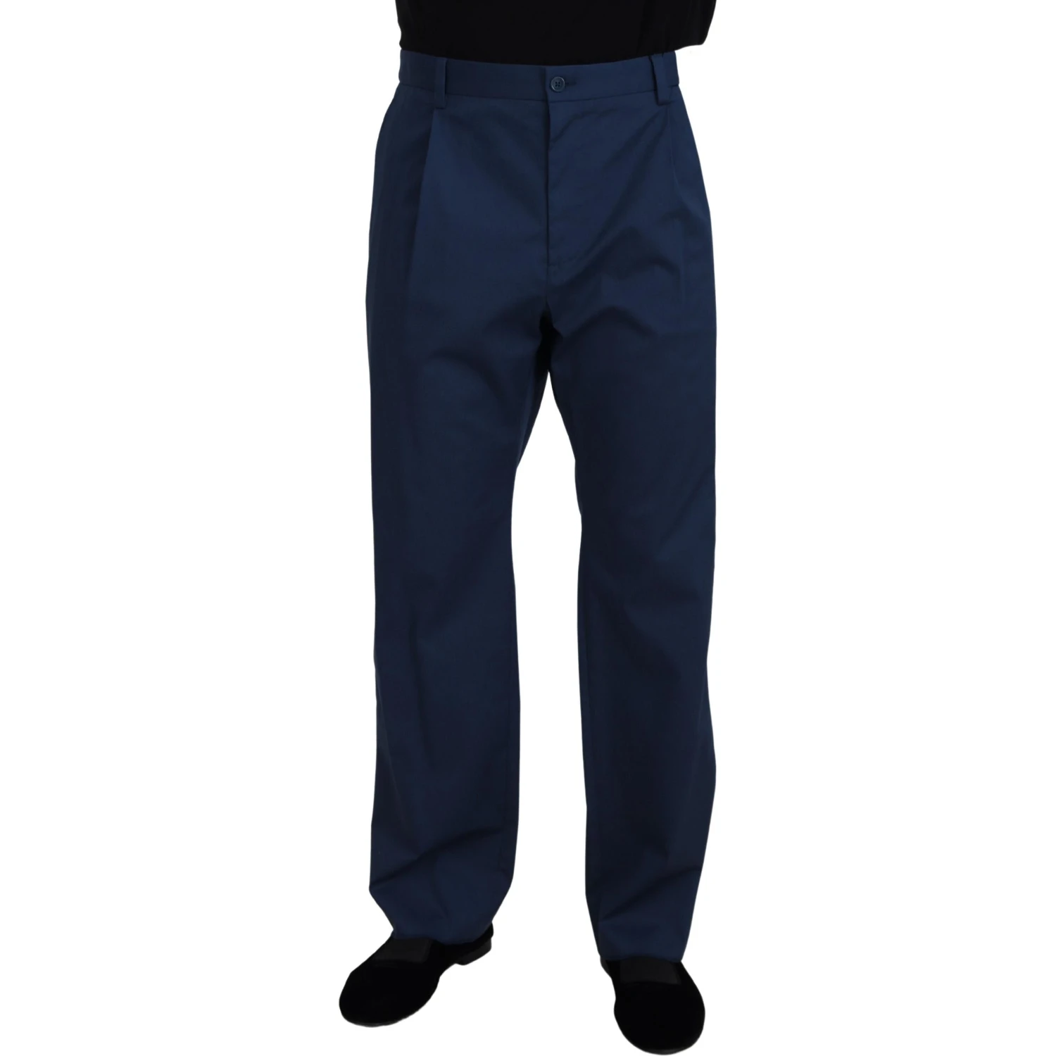 Blue Cotton Straight Fit Pants