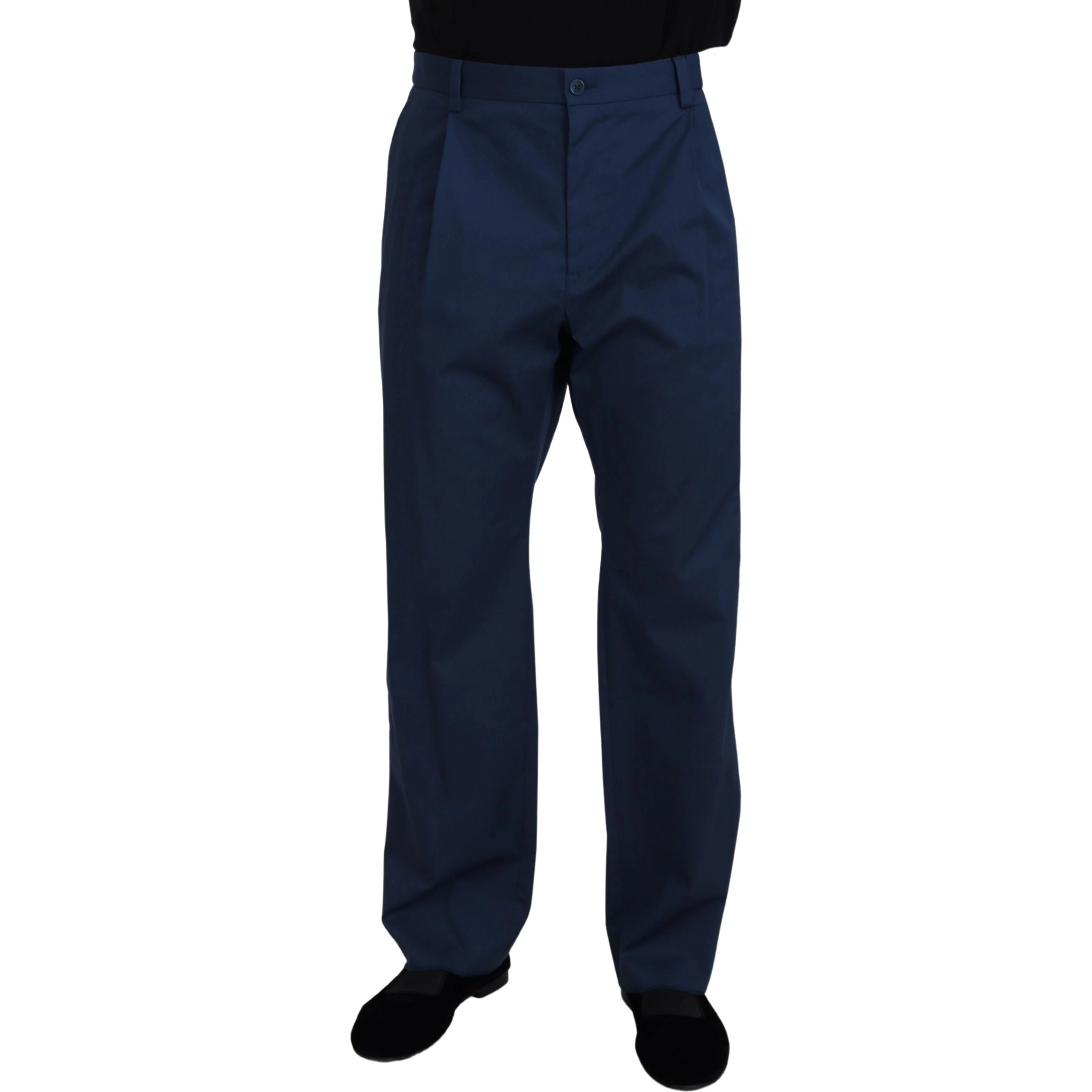 Blue Cotton Straight Fit Pants