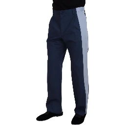 Blue Cotton Straight Fit Pants