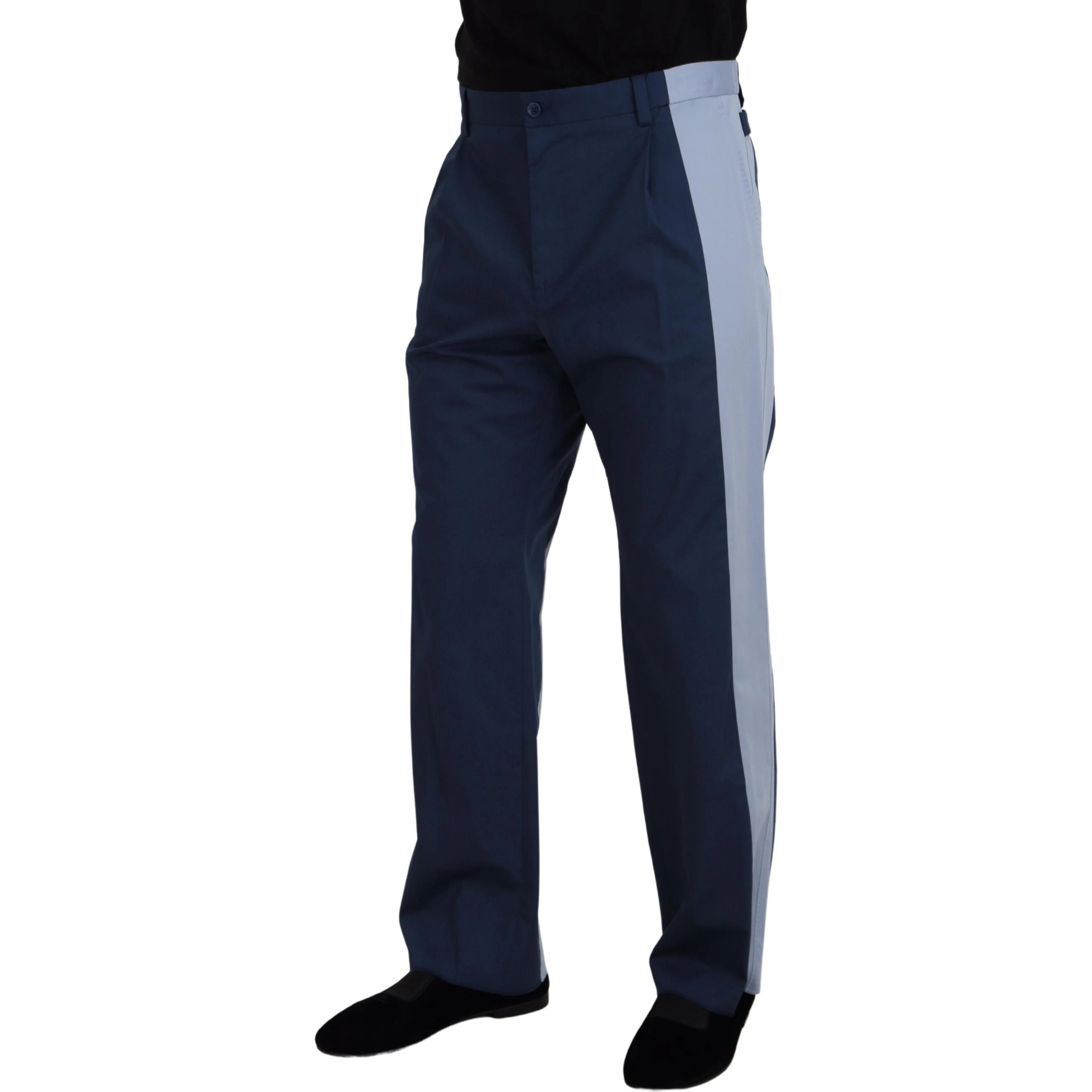 Blue Cotton Straight Fit Pants