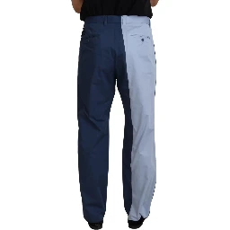 Blue Cotton Straight Fit Pants