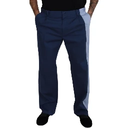 Blue Cotton Straight Fit Pants