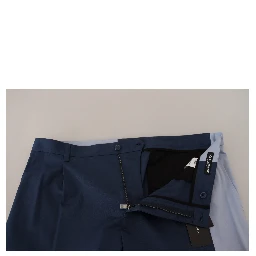 Blue Cotton Straight Fit Pants