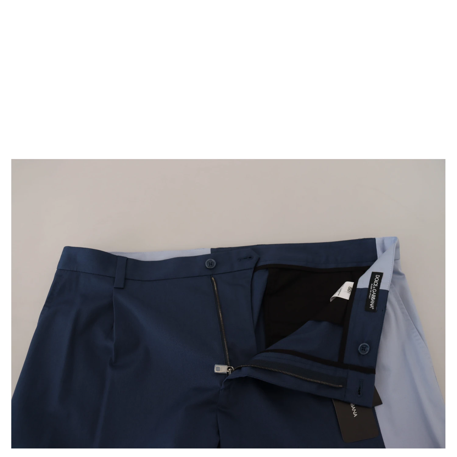 Blue Cotton Straight Fit Pants