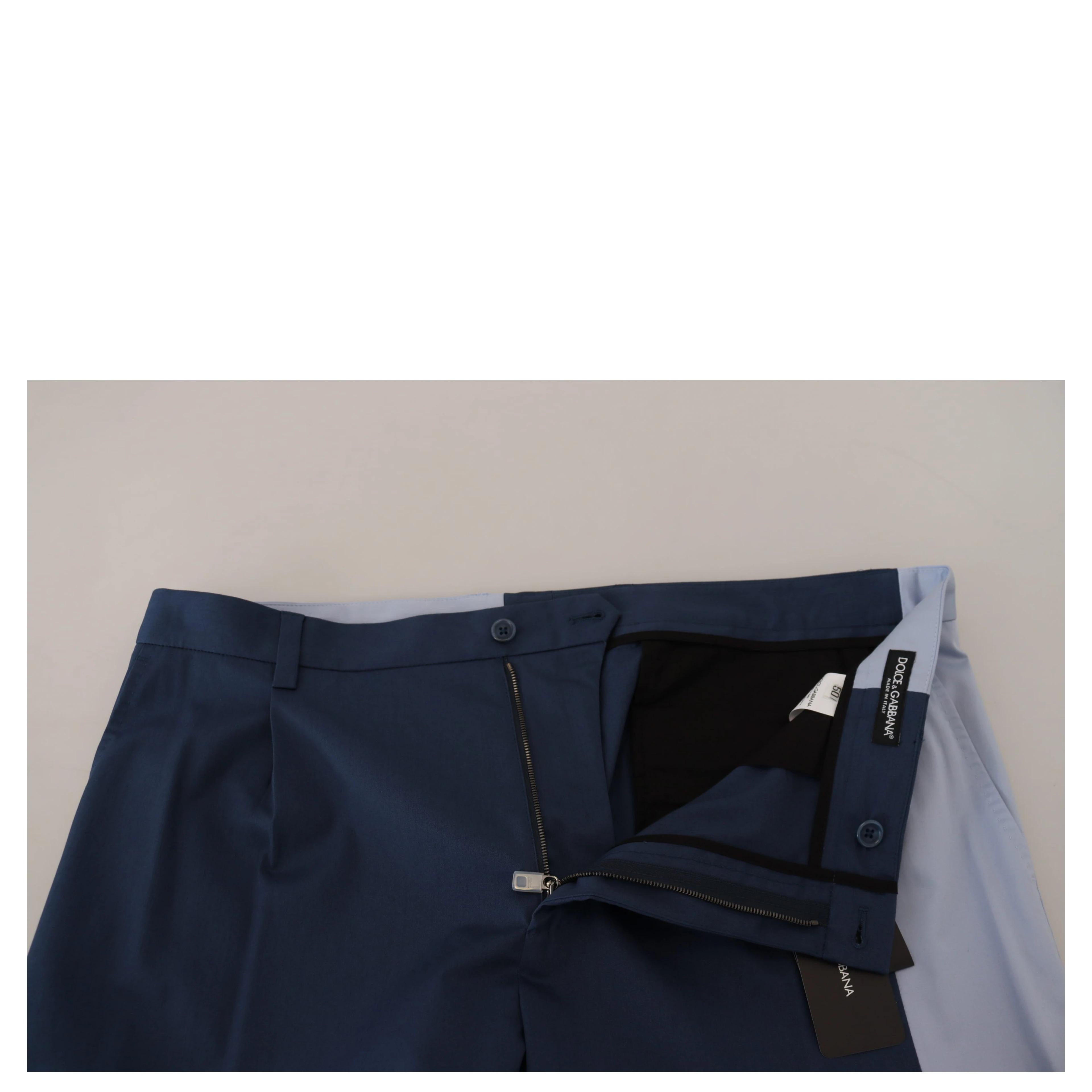 Blue Cotton Straight Fit Pants