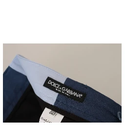 Blue Cotton Straight Fit Pants