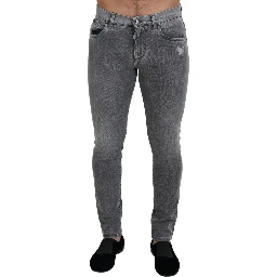 Grey Washed Cotton Skinny Denim Jeans