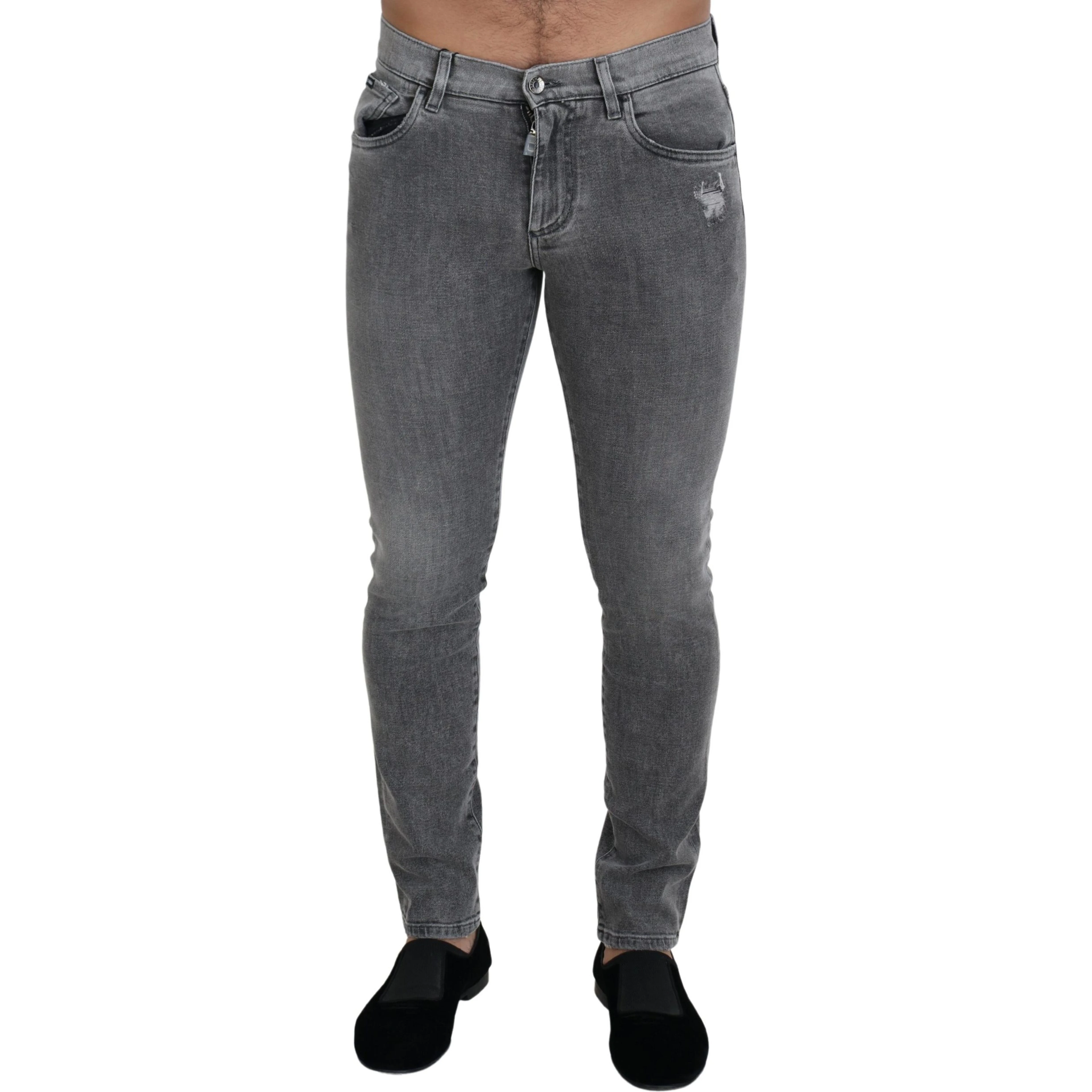Grey Washed Cotton Skinny Denim Jeans