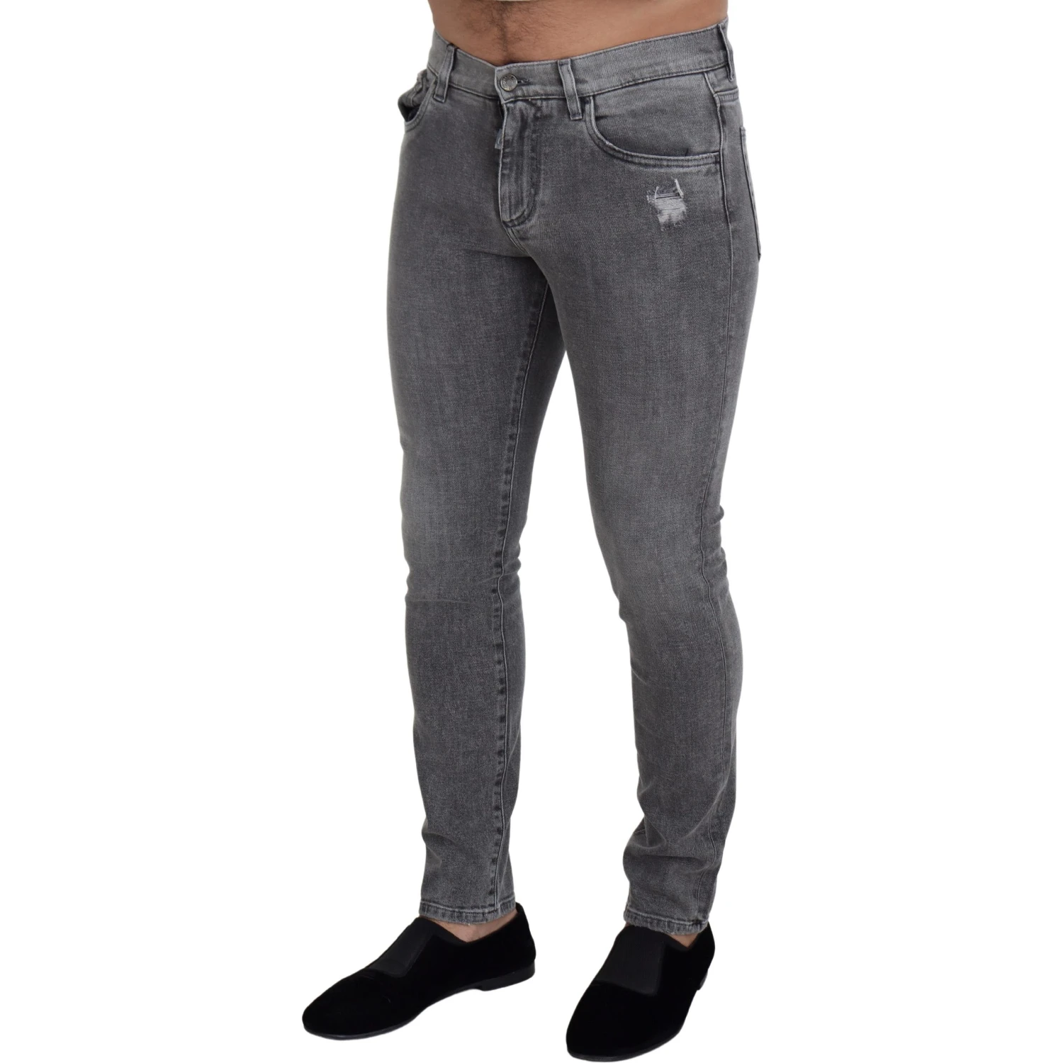 Grey Washed Cotton Skinny Denim Jeans
